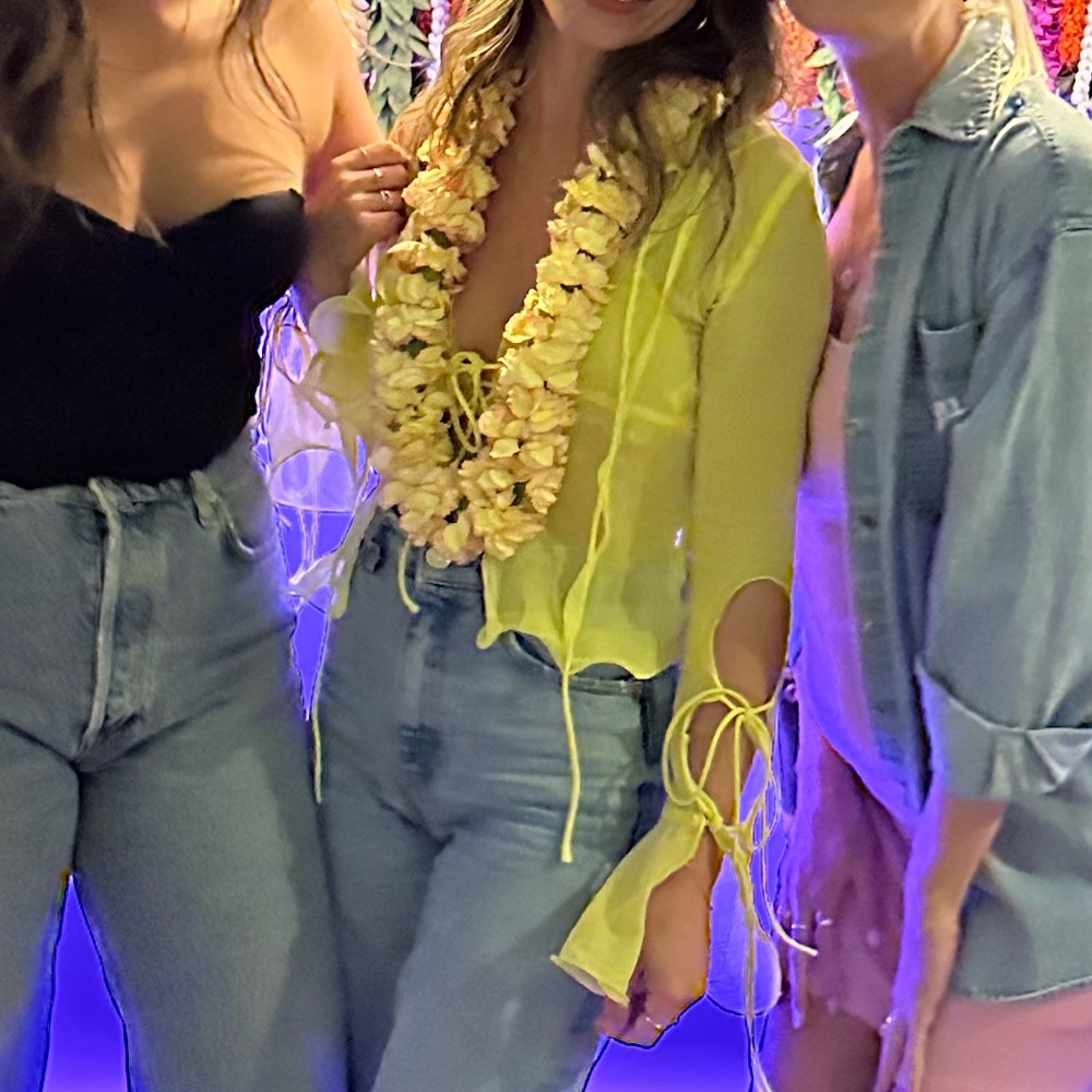 Rumored Sheer long sleeve flutter tie-front top ✨🍋 w/matching sheer bikini top